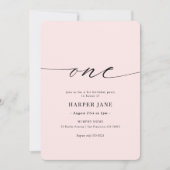 Roze Elegant Modern One First Birthday Party Kaart (Voorkant)