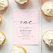 Roze Elegant Modern One First Birthday Party Kaart