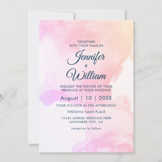 Roze elegant moderne Waterverf inkt Kaart (Voorkant)