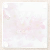 Roze Elegant Monogram Kersenbloesem Glazen Onderzetter (Achterkant)