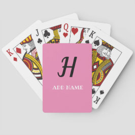 Roze Elegant Monogram Script Moderne Naam Pokerkaarten