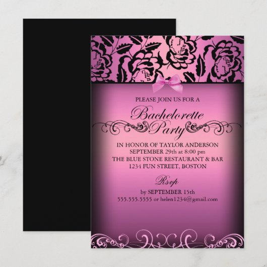 Roze Elegant nam de Uitnodiging van de Partij van (Voorkant / Achterkant)