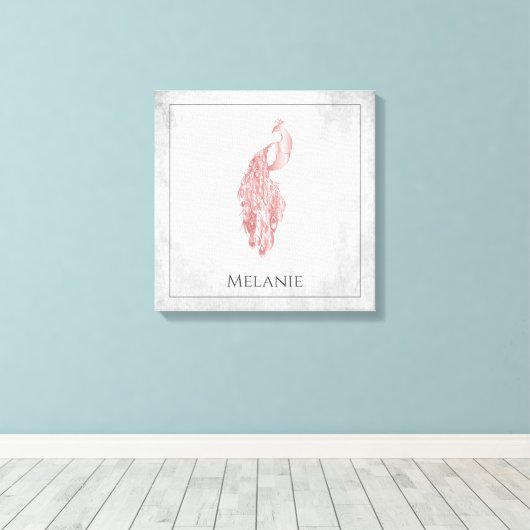 Roze Elegant Peacock Canvas Afdrukken (Insitu (Houten vloer))