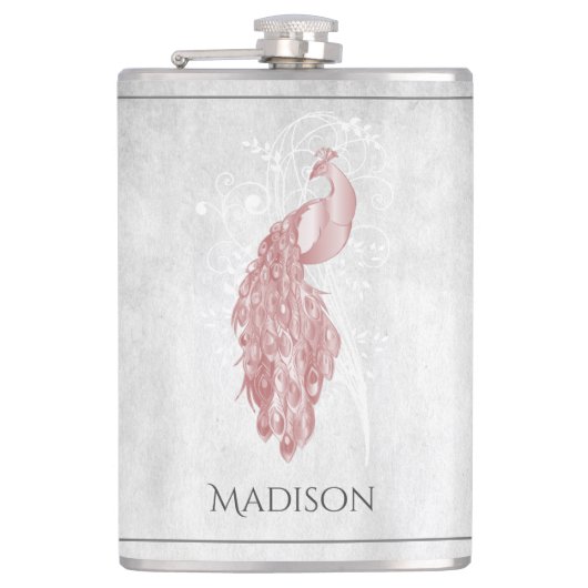 Roze Elegant Peacock Flask Heupfles (Voorkant)