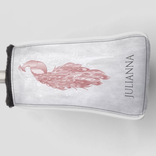 Roze Elegant Peacock Golf Head Hoesje Golfheadcover (Voorkant)
