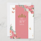 Roze Elegant Prinses Vlinder Roos Quinceanera Kaart (Achterkant)