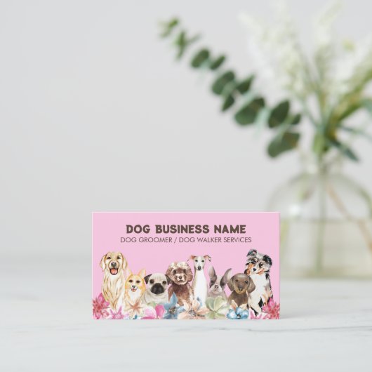 Roze Elegant QR Code Dog grooming Visitekaartje (Staand voorkant)