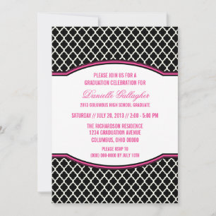 Roze Elegant Quatrefoil Afstuderen Invitation Kaart