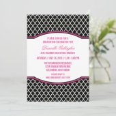 Roze Elegant Quatrefoil Afstuderen Invitation Kaart (Staand voorkant)