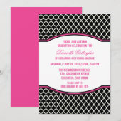 Roze Elegant Quatrefoil Afstuderen Invitation Kaart (Voorkant / Achterkant)