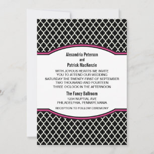 Roze Elegant Quatrefoil Wedding Invite Kaart