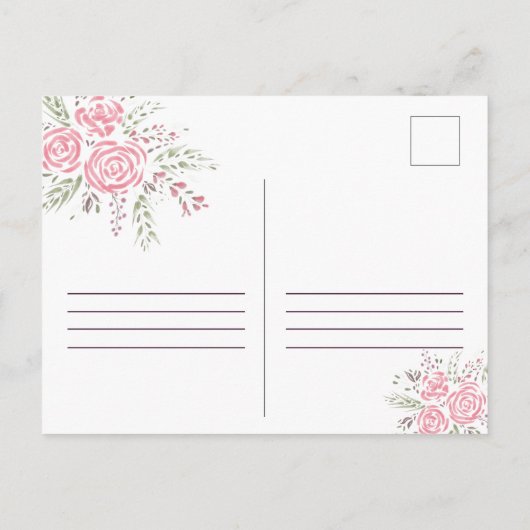 Roze Elegant Roos Romance Waterverf Uitnodiging Briefkaart (Achterkant)