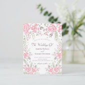 Roze Elegant Roos Romance Waterverf Uitnodiging Briefkaart (Staand voorkant)