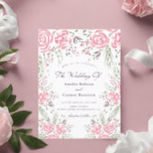 Roze Elegant Roos Romance Waterverf Uitnodiging Briefkaart