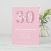 Roze Elegant Script 30th Birthday Invitation Kaart (Staand voorkant)
