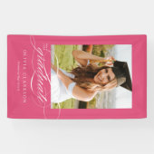 Roze Elegant Script Afstuderen Photo Party Spandoek (Horizontaal)