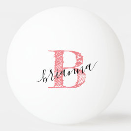 Roze Elegant Script Monogram Initiaal Aangepast Pingpongbal