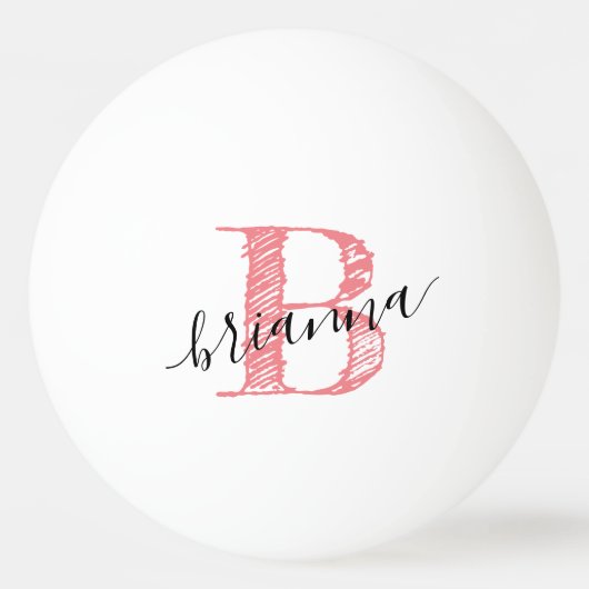 Roze Elegant Script Monogram Initiaal Aangepast Pingpongbal (Voorkant)