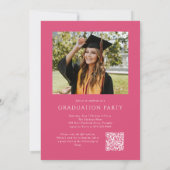 Roze Elegant Script QR Code Photo Graduation Party Kaart (Achterkant)