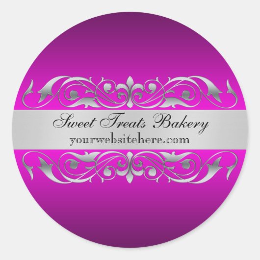 Roze Elegant Scroll Cupcake Baking Label Sticker (Voorkant)