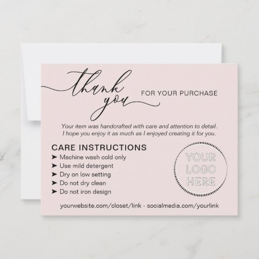 Roze Elegant Small Business Instructions Care Bedankkaart (Voorkant)