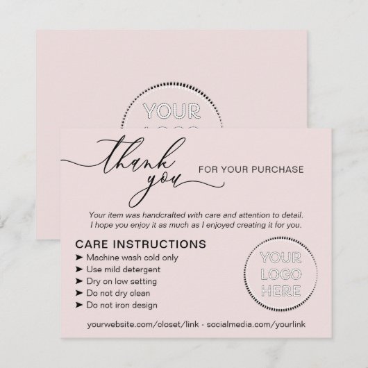 Roze Elegant Small Business Instructions Care Bedankkaart (Voorkant / Achterkant)
