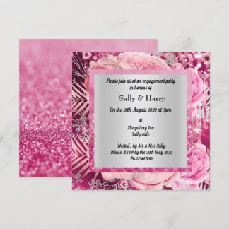 Roze Elegant Sparkle Bouquet verloving-uitnodiging Kaart