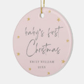 Roze Elegant Star Foto Baby's Eerste Kerstmis Keramisch Ornament (Links)