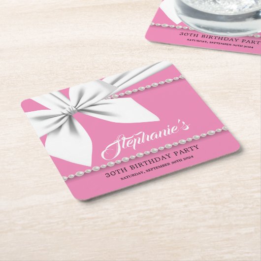 Roze Elegant Tiffany Parels Fancy Party Servies Kartonnen Onderzetters (Schuin)