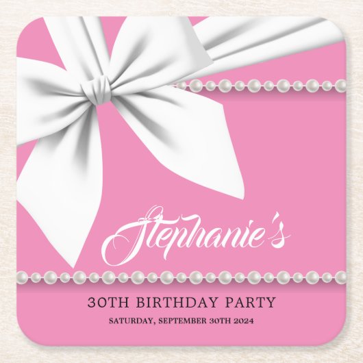 Roze Elegant Tiffany Parels Fancy Party Servies Kartonnen Onderzetters (Voorkant)