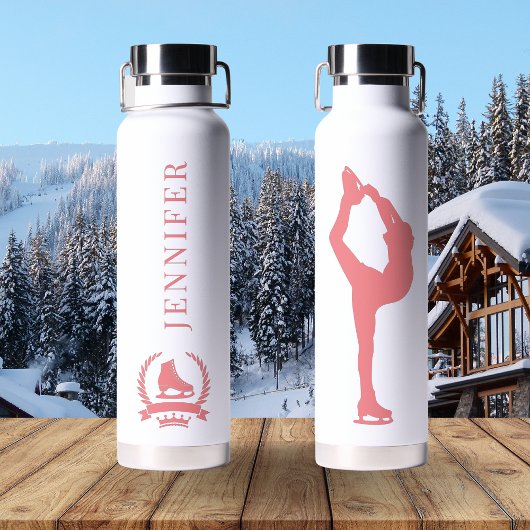 Roze Elegant Vrouw schaatser gepersonaliseerd Waterfles