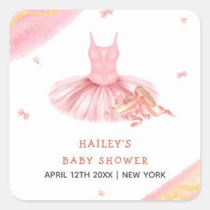 Roze Elegant Waterverf Ballerina Meisje Baby showe Vierkante Sticker