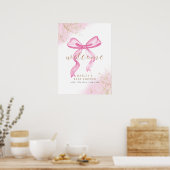 Roze Elegant Waterverf Bow Welkom Baby shower Poster (Keuken)