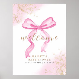 Roze Elegant Waterverf Bow Welkom Baby shower Poster