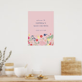 Roze Elegant Wildflower Baby shower Welkom Poster (Keuken)