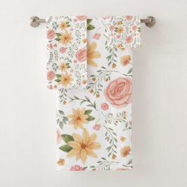 Roze Elegant  Wildflower Roos Pattern Bad Handdoek