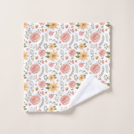 Roze Elegant Wildflower Roos Pattern Bad Handdoek (Wasdoekje)