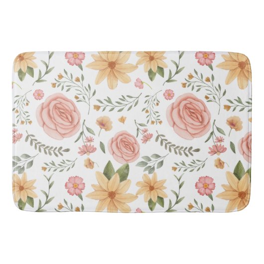 Roze Elegant  Wildflower Roos Pattern Badmat (Voorkant)