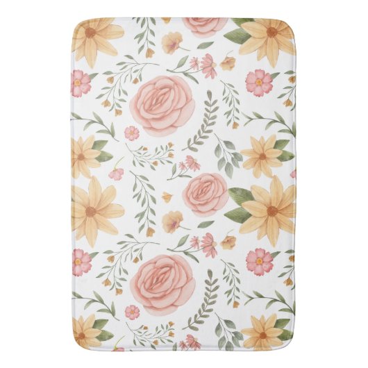 Roze Elegant Wildflower Roos Pattern Badmat (Voorkant Verticaal)