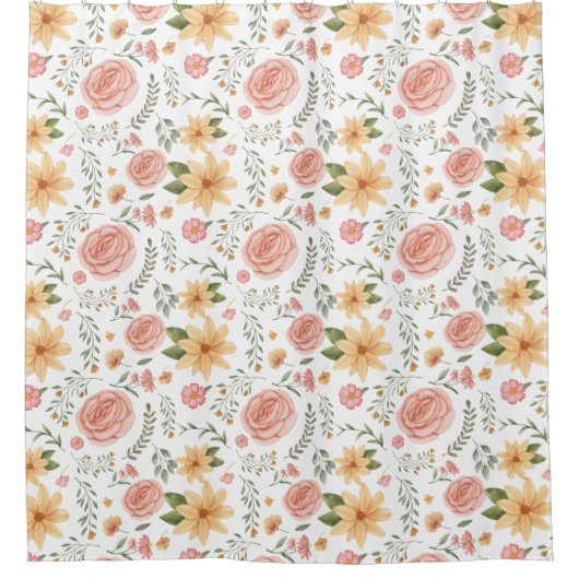 Roze Elegant Wildflower Roos Pattern Douchegordijn (Voorkant)