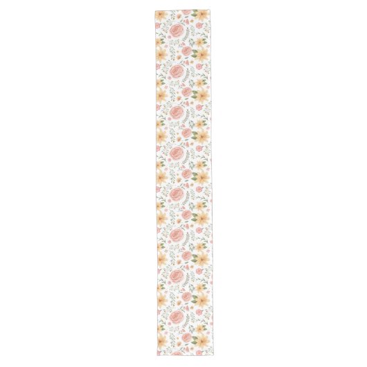 Roze Elegant Wildflower Roos Pattern Lange Tafelloper (Voorkant)