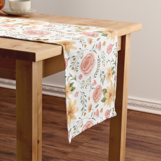 Roze Elegant  Wildflower Roos Pattern Lange Tafelloper (Voorbeeld)