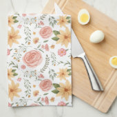 Roze Elegant Wildflower Roos Pattern Theedoek (Quarter Fold)