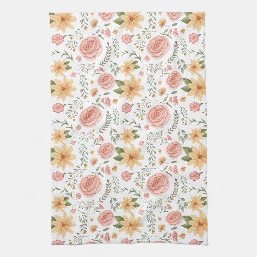 Roze Elegant Wildflower Roos Pattern Theedoek (Verticaal)