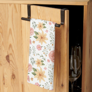 Roze Elegant  Wildflower Roos Pattern Theedoek