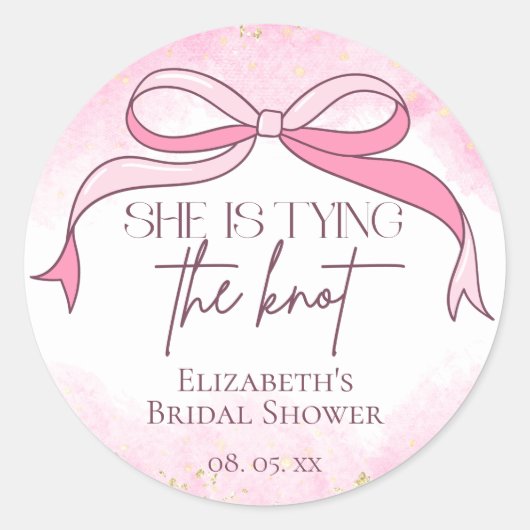 Roze Elegant Zij Knoopt de Knoop Bruidsfeest Ronde Sticker (Voorkant)
