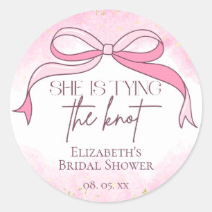 Roze Elegant Zij Krijgt Een Knoop Bruidsdouche Ronde Sticker
