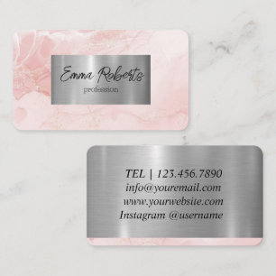 Roze Elegante Alcohol Inkt Design Gouden Glitters Visitekaartje