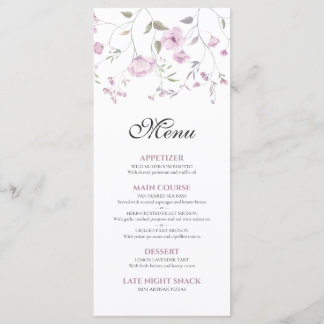 Roze Elegante Aquarel Bloem Bruiloftsmenu Menu