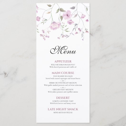 Roze Elegante Aquarel Bloem Bruiloftsmenu Menu (Voorkant)